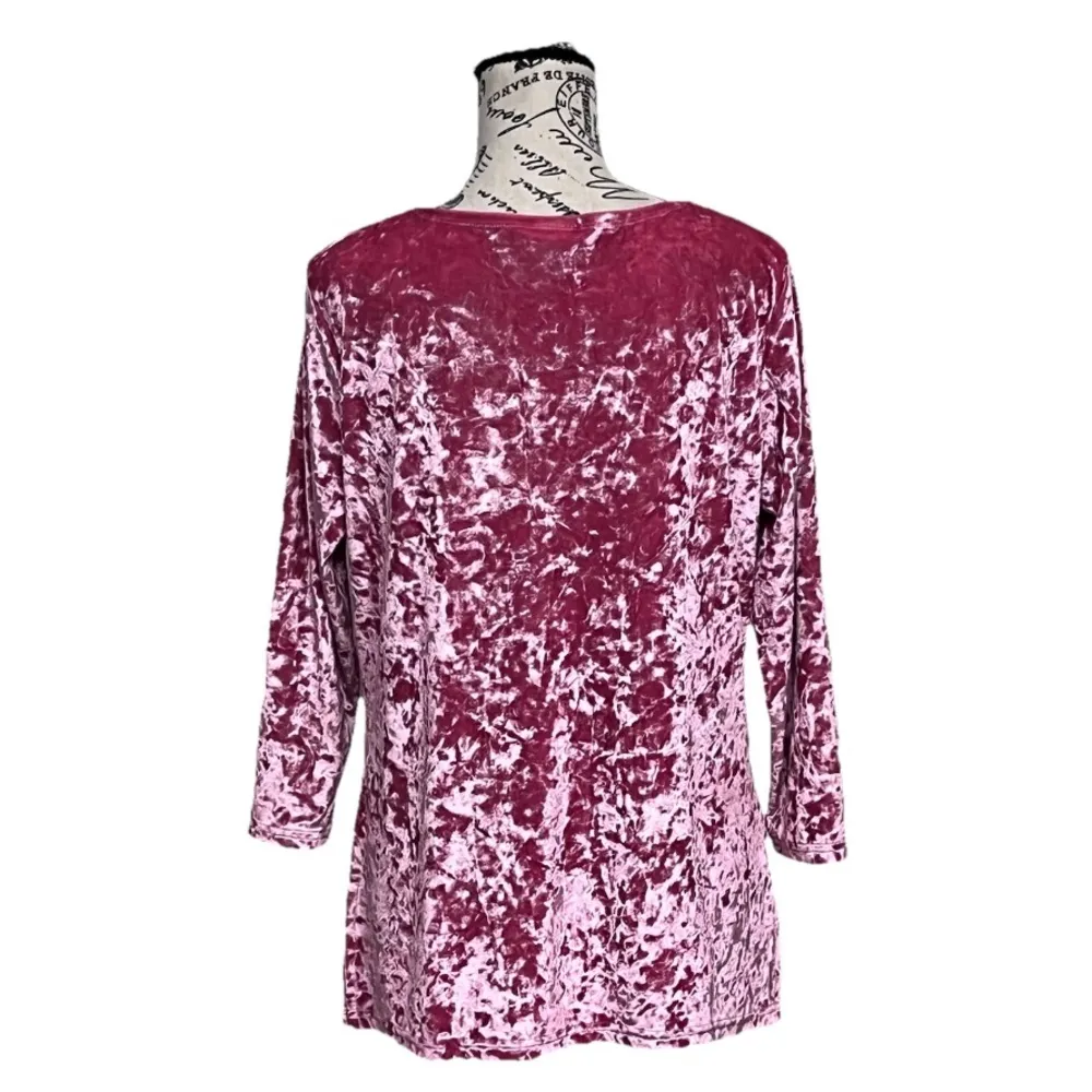Y2K Faded Glory Pink Crushed Velvet Tunic L | Fairycore Lagenlook 90s Velvet Top - Image 5