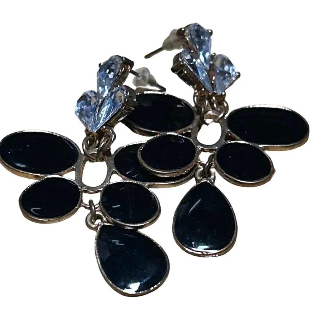 Women's Unbranded Black & Clear Stone Drop Earrings One Size - Image 2