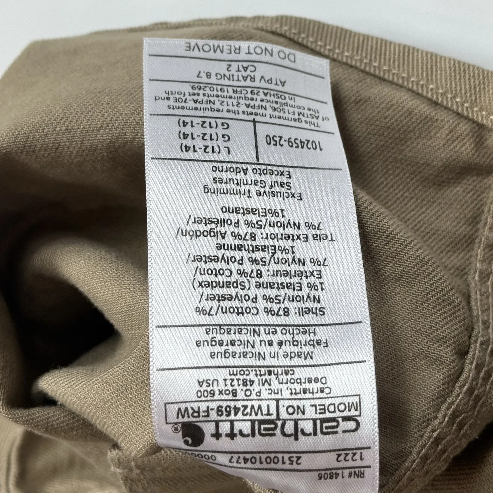 Carhartt FR Long Sleeve Top Women L 12 14 Button Up Relaxed Fit Twill 102459 Tan - Image 9