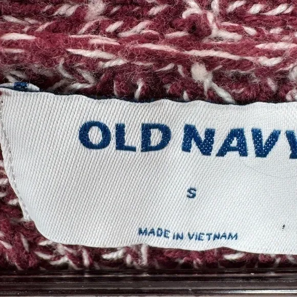 Old Navy Marled Pointelle Knit V Neck Crop Cardigan Sweater Burgundy Red Small - Image 11