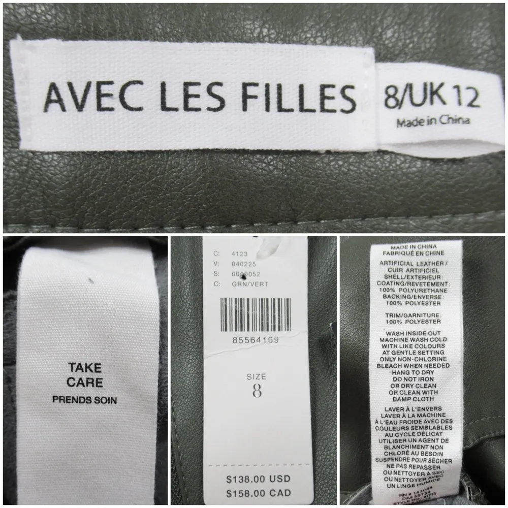 ANTHROPOLOGIE Avec Les Filles Olive Green Vegan Leather Kick-Flare Pants Size 8 - Image 10