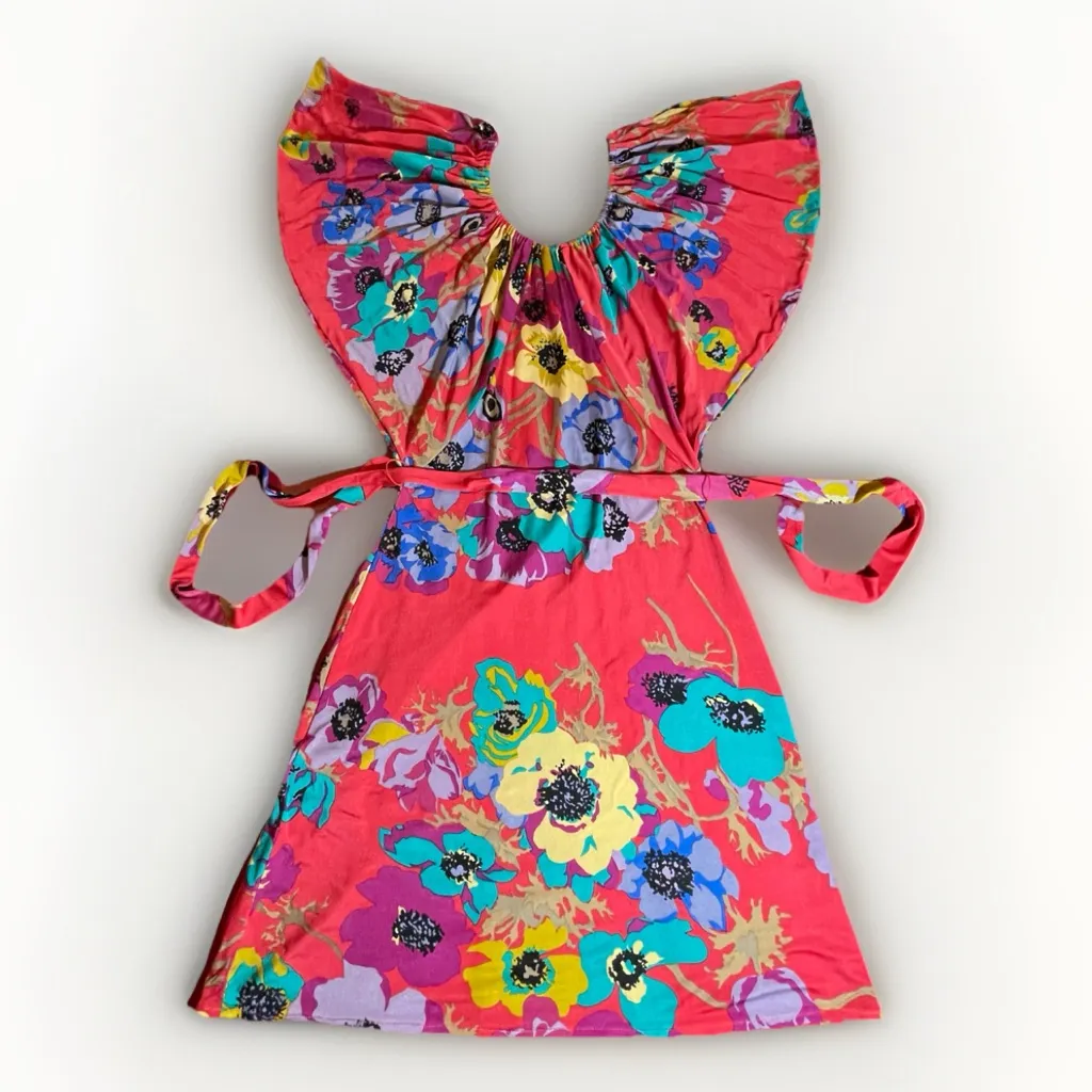 Yoana Baraschi 100% Silk Dress Womens XS Boho Floral Angel Sleeve Anthropologie - Image 3