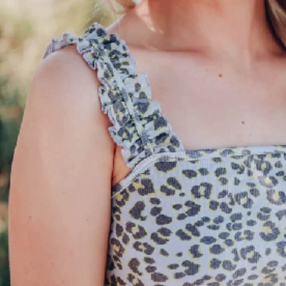 Le Lis Bodysuit Women Small Leopard Print Ribbed Ruffle Straps casual festival - Image 3