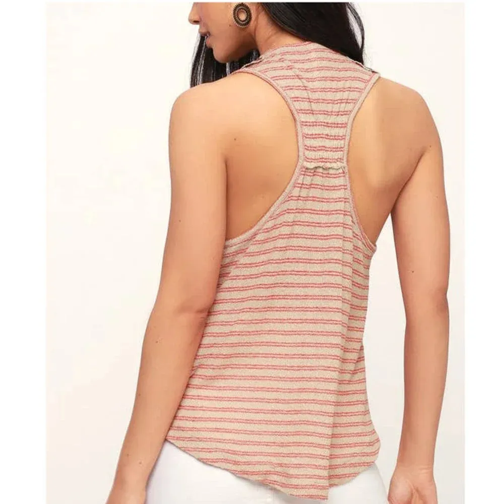 Free People Women's Frida Beige Striped Surplice Tank Top Small NWT - Image 3