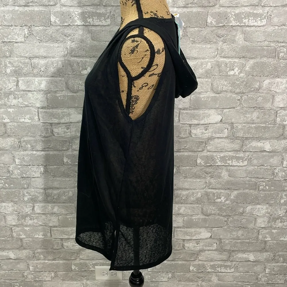 Kona Sol Black Swim Vneck Hooded Sheer Coverup - Image 3