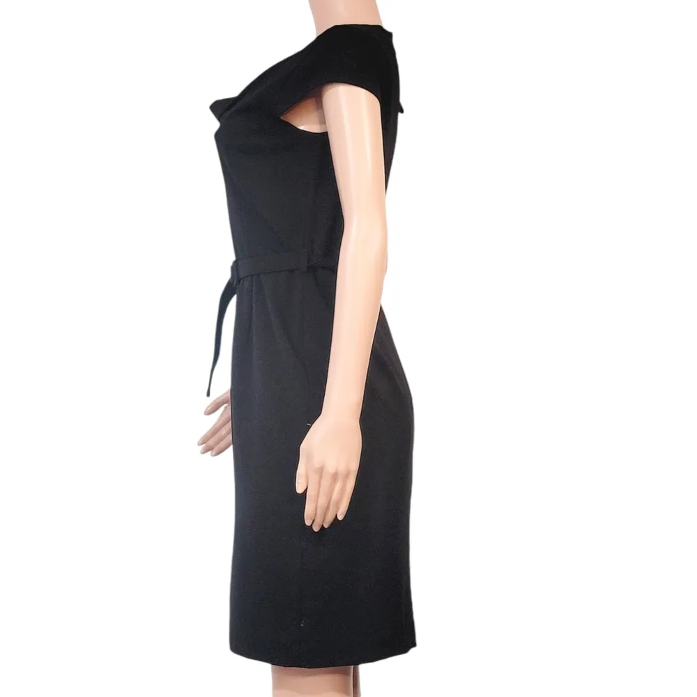 Calvin Klein Little Black Cap Sleeve Scoop Cowl Neck Belted Lined Dress Sz 6 - Image 5