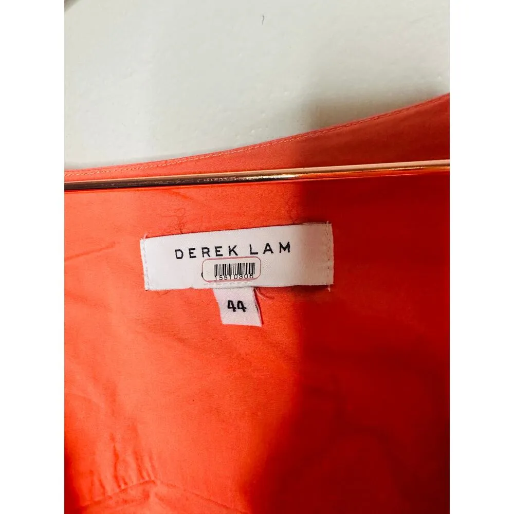 DEREK LAM COLLECTIVE Orange Smocked Hourglass Tie Waist Mini Dress Size 44 - Image 11