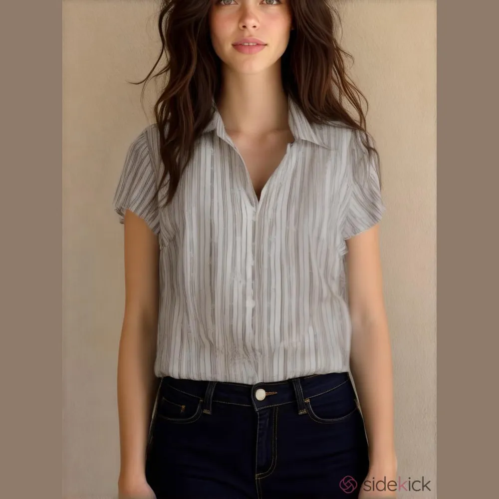 Covington Striped Button-Up Women's Top W/short Tulip Sleeve. Size XL EUC - Image 8