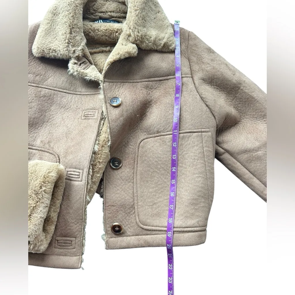 Zara Tan Shearling Suede Jacket NWOT size small - Image 4