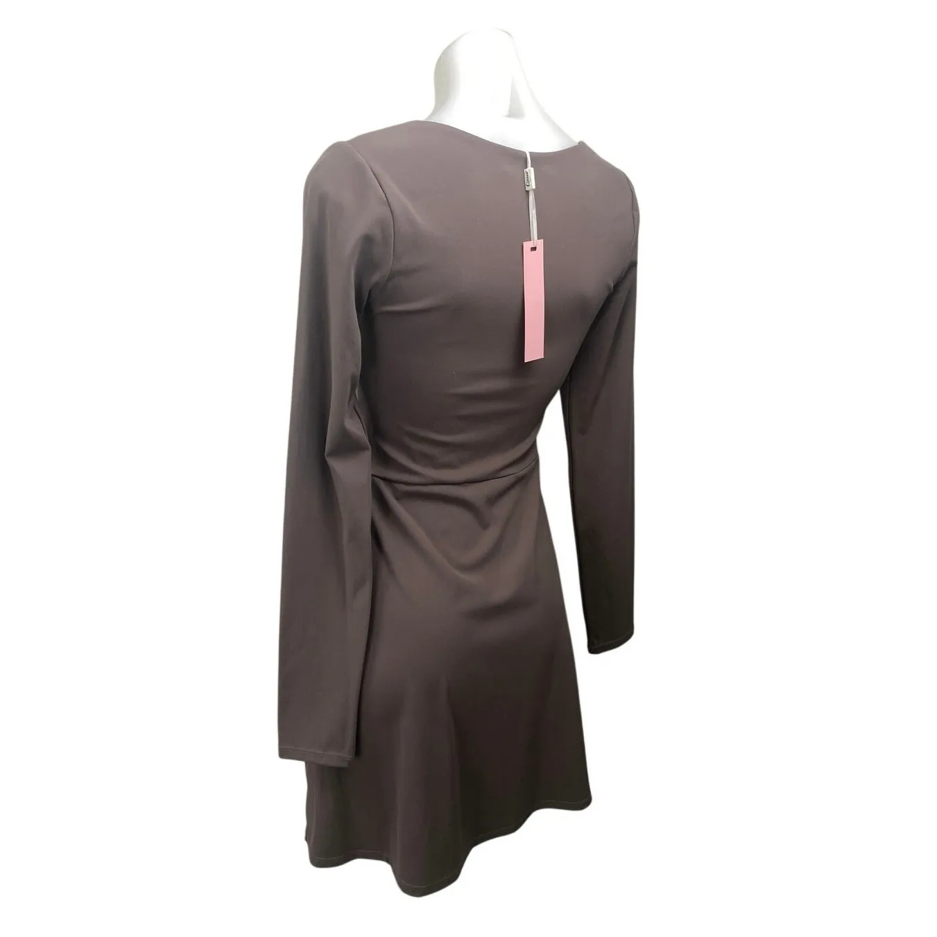 NEW Qinsen Gray Long Sleeve Square Neck Slit A Line Skater Mini Dress Size 8 - Image 2