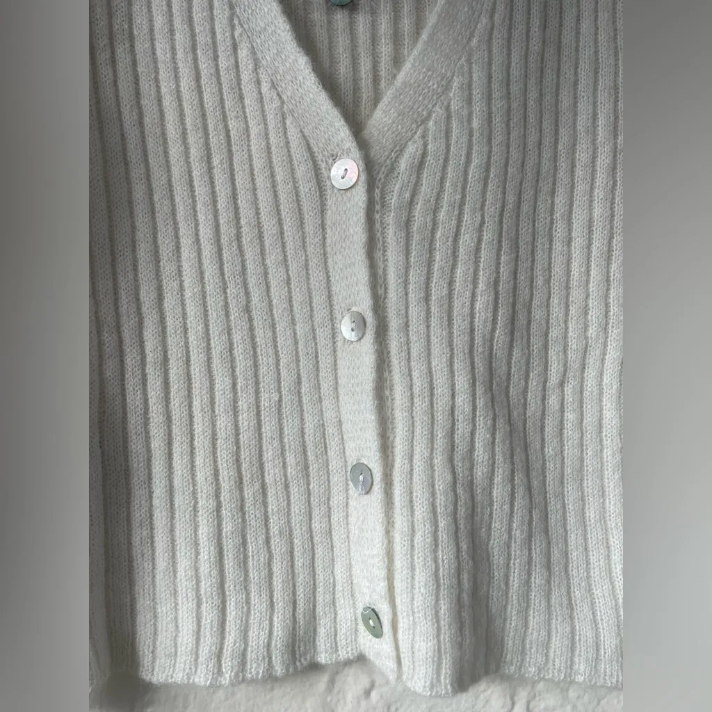 NWT- Mango Cream Wool Blend Women’s Ribbed Knit Buttoned Cardigan V Neck; M - Image 2