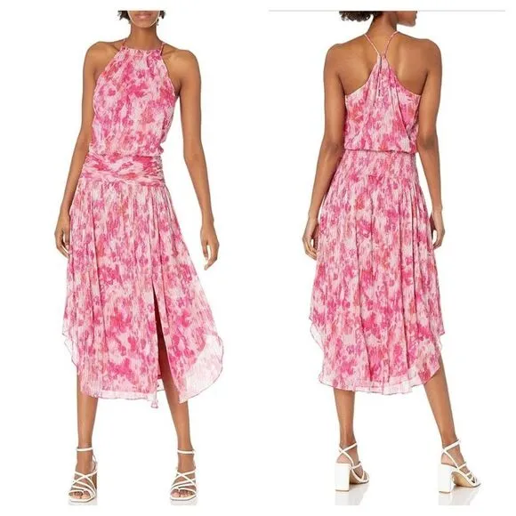 Ramy Brook Alexa Metallic Floral Blouson Midi Dress Rose Pink Women's Small NEW - Image 2
