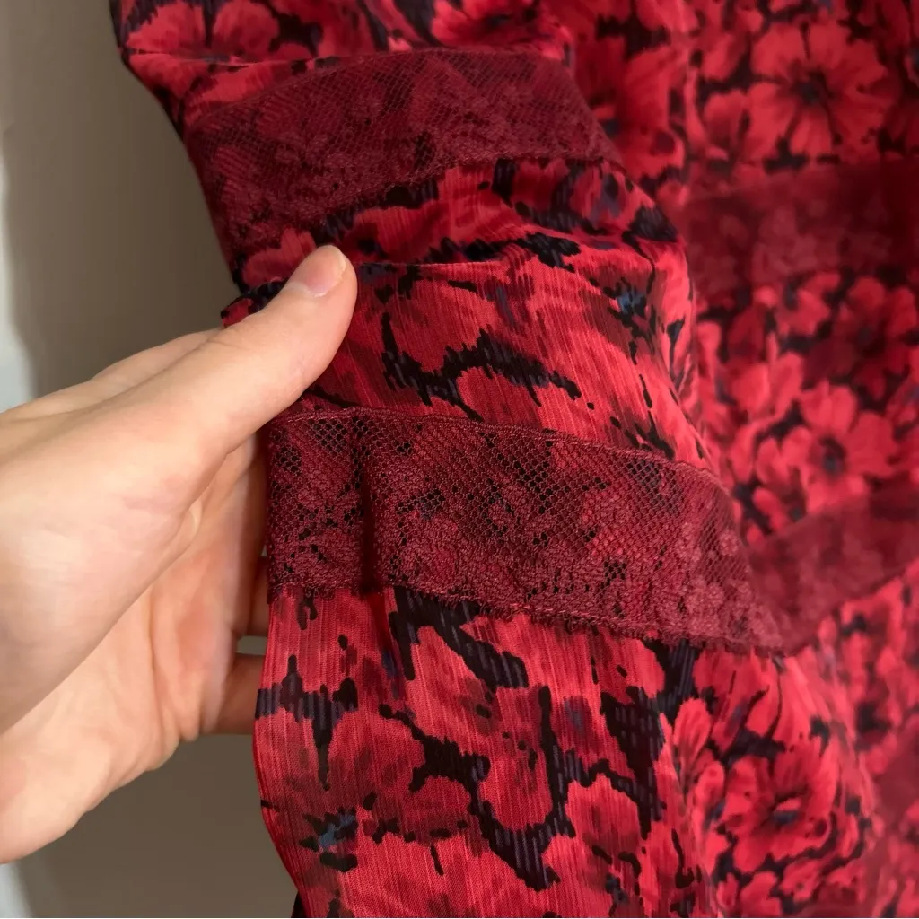 Free People Burgundy Floral Lace Applique Maxi Dress Size 4 Whimsigoth Romantic - Image 9