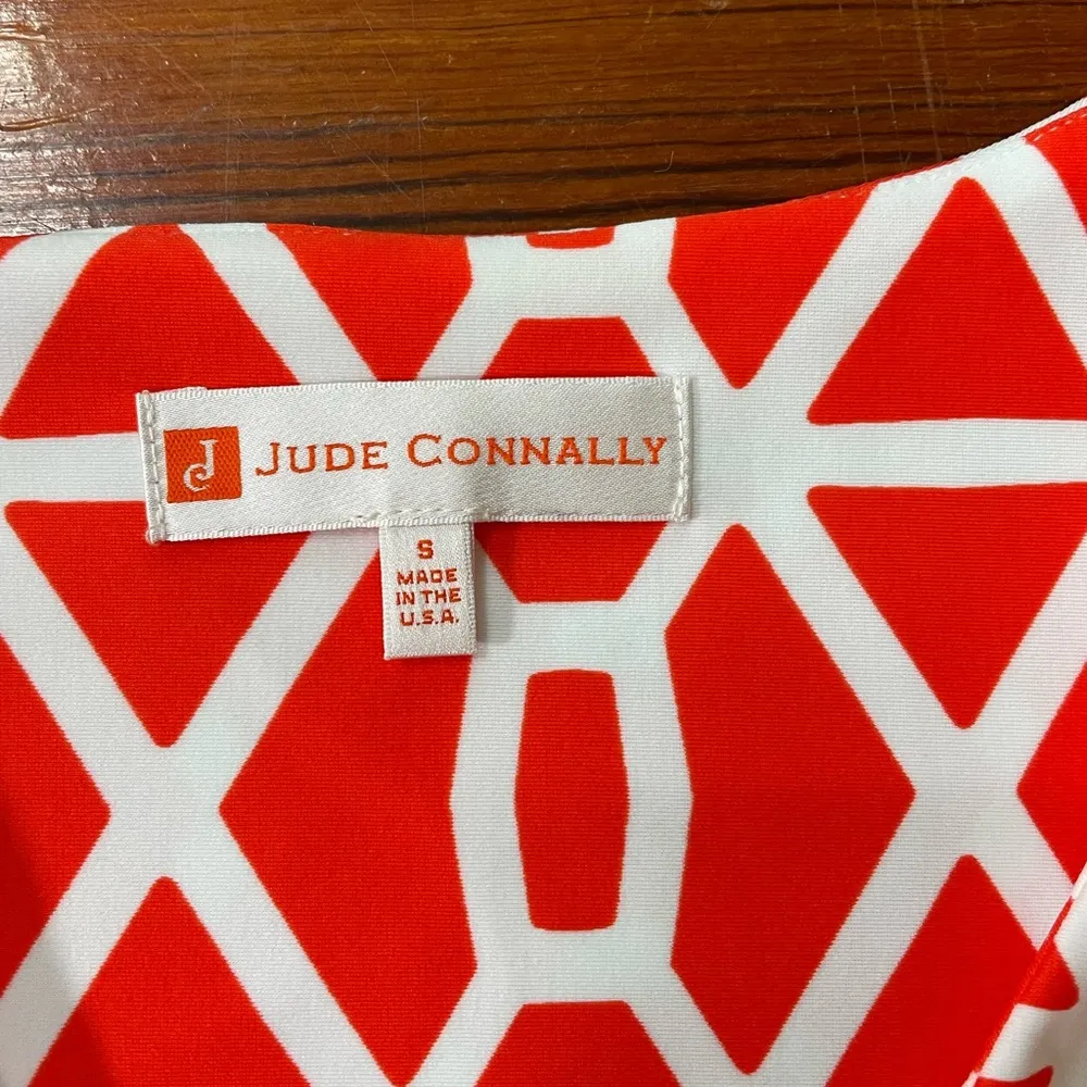 Jude Connally Juliet Sleeveless Orange & White Geometric Jude Cloth Dress ~S - Image 8