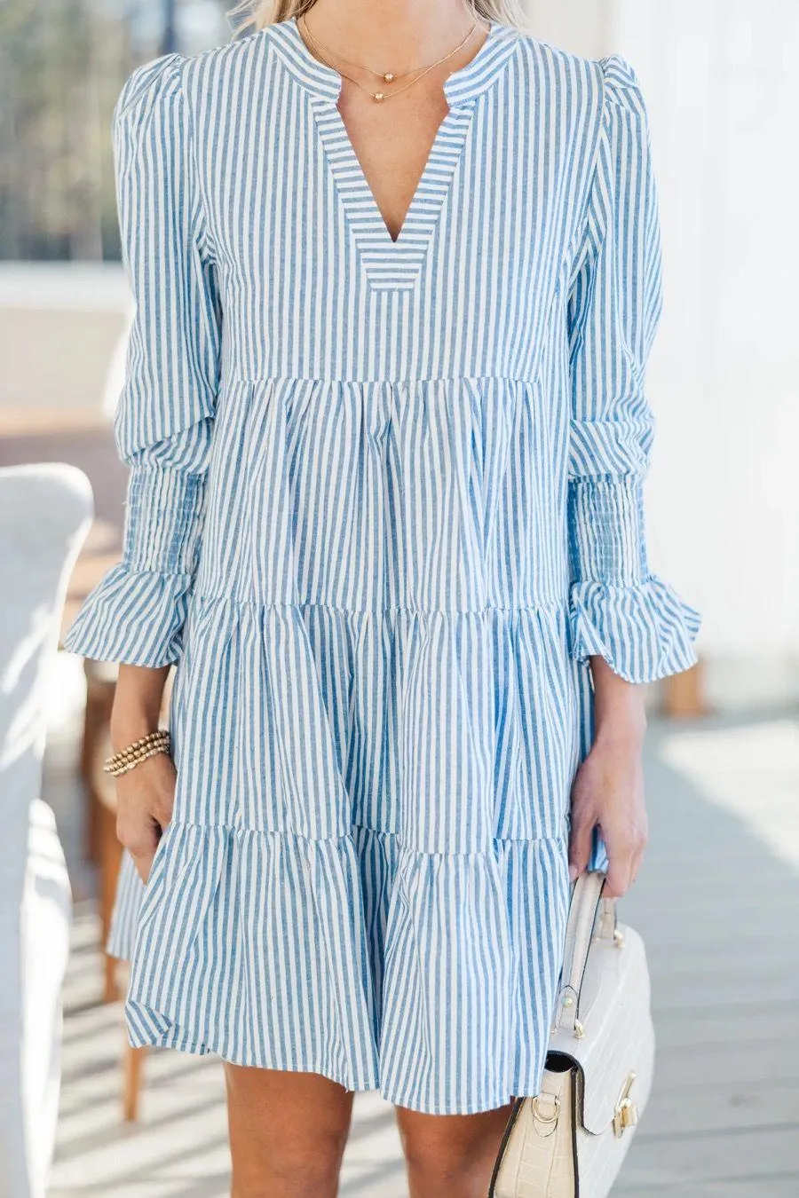 Boutique Blue Striped Dress - Image 4