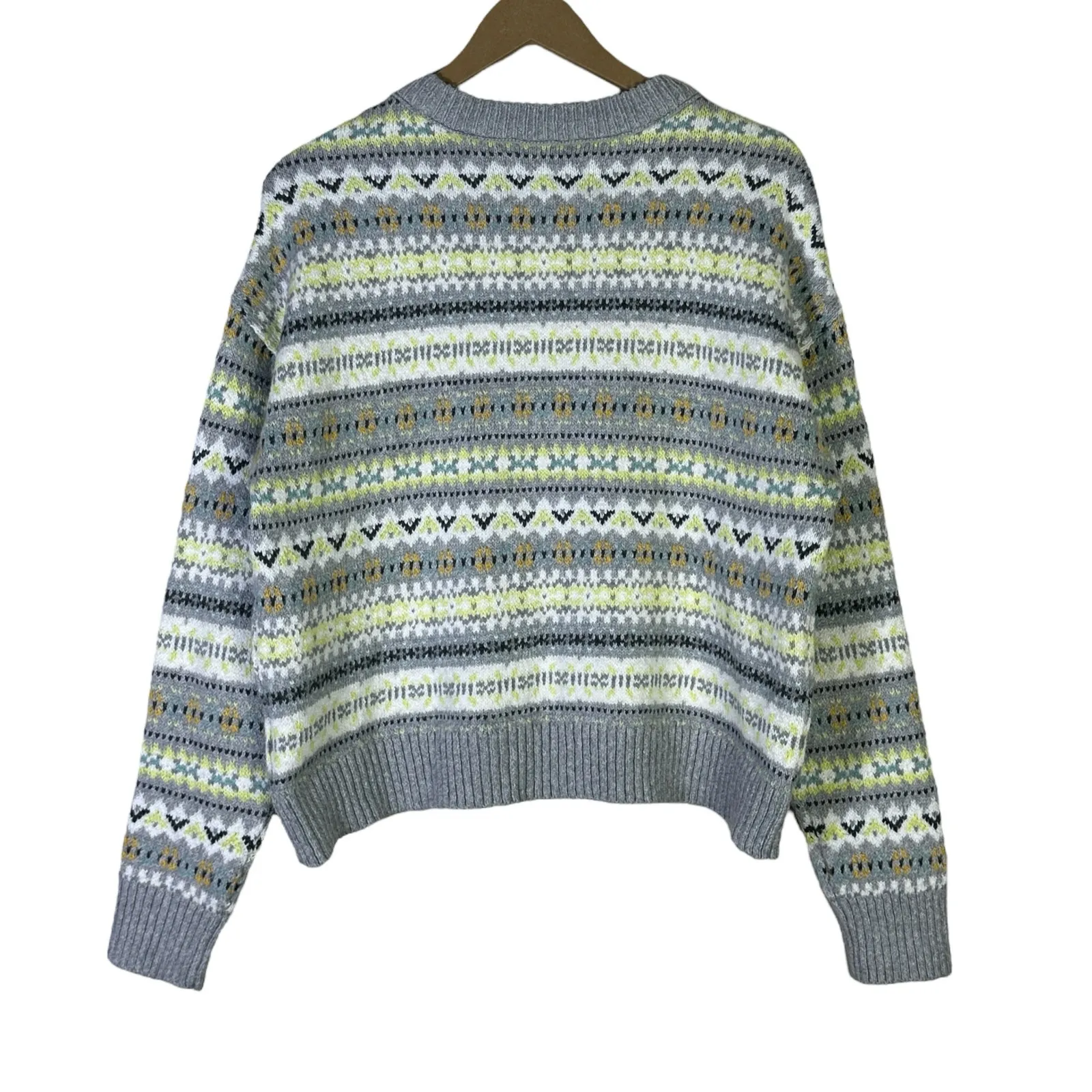 American Eagle Fair Isle Knit Sweater Size M Gray Multicolor Nordic Grandmacore Size M - Image 5