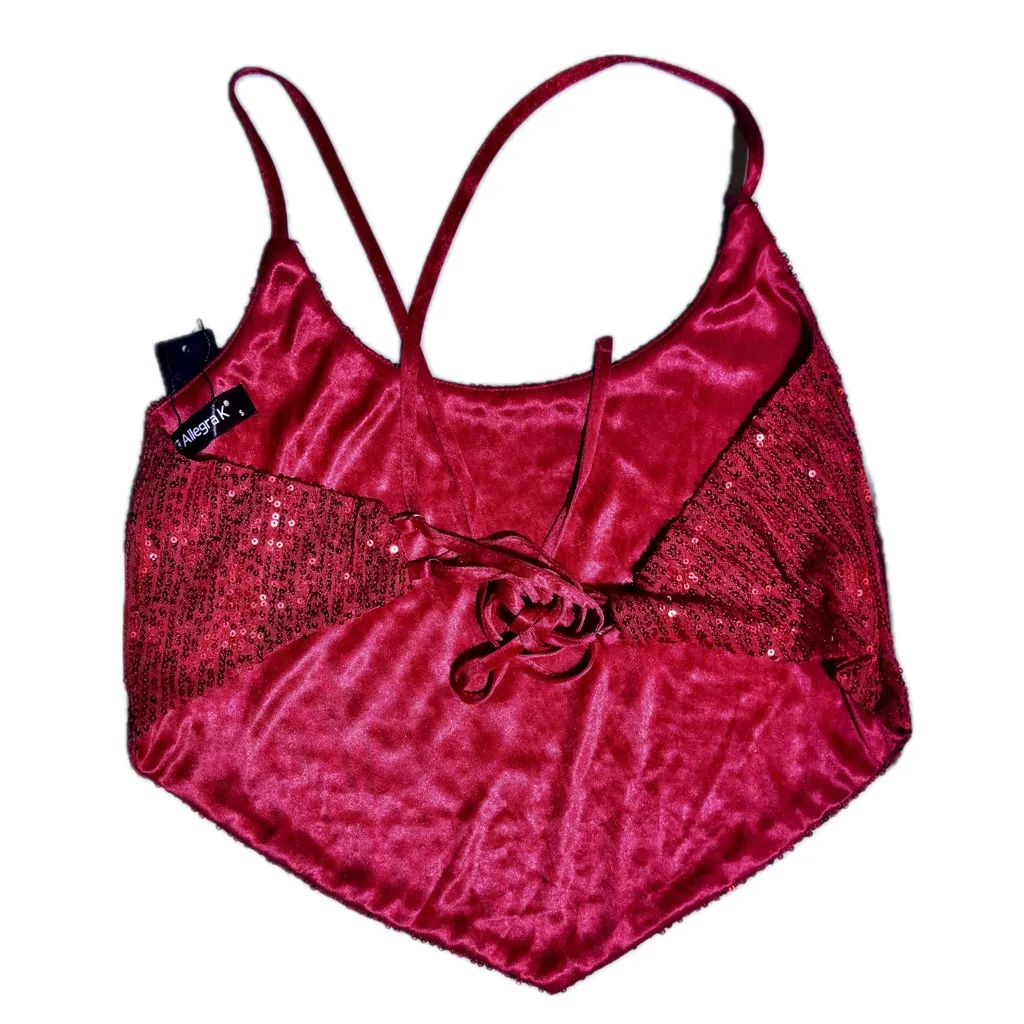 NWT Allegra K Red Sequin Spaghetti Strap Crisscross Backless Party Cami – Small - Image 7