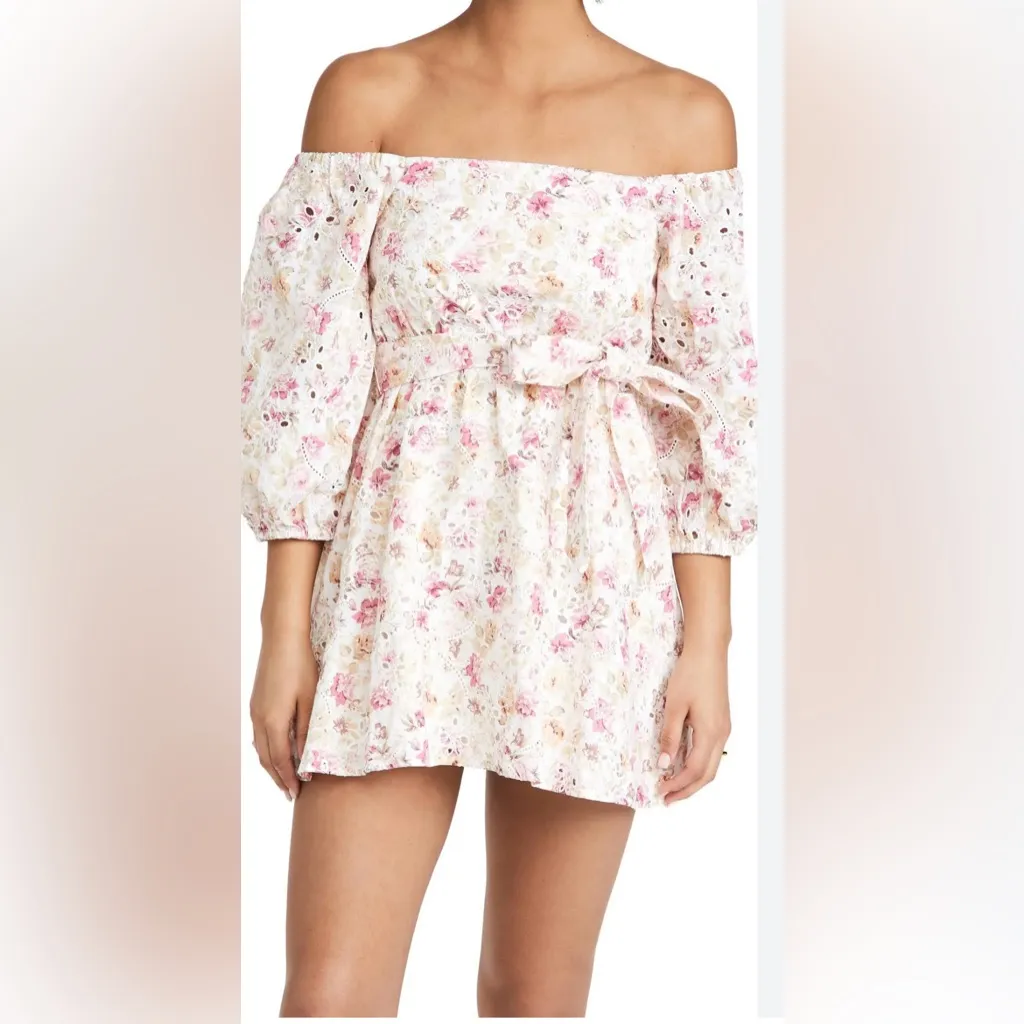 MINKPINK Cecile Mini Dress Size XS NWT Puff Sleeve Floral Eyelet - Image 4