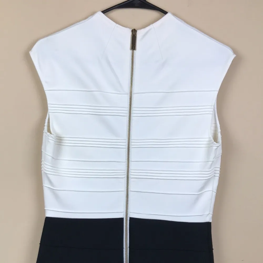 Ted Baker Women’s Color Block White Black Ribbed Bandage Ruffle Hem Dress Size 6 - Image 5