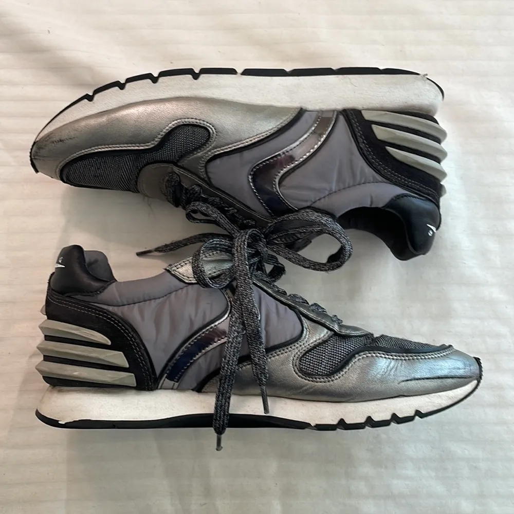 Voile Blanche leather nylon‎ textile sneakers black silver Size 37 US 7 - Image 3