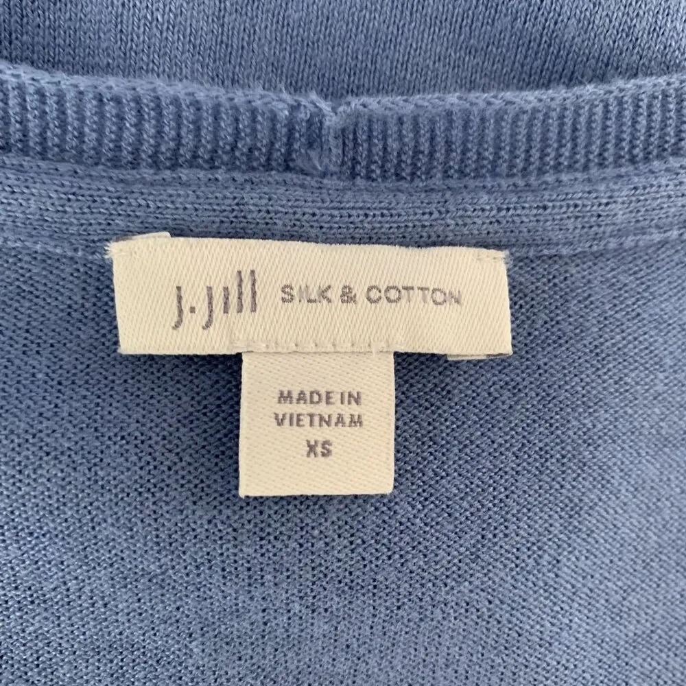J Jill Sweater XS Blue V Neck Silk Cotton Soft Core Closet Staple - Image 4