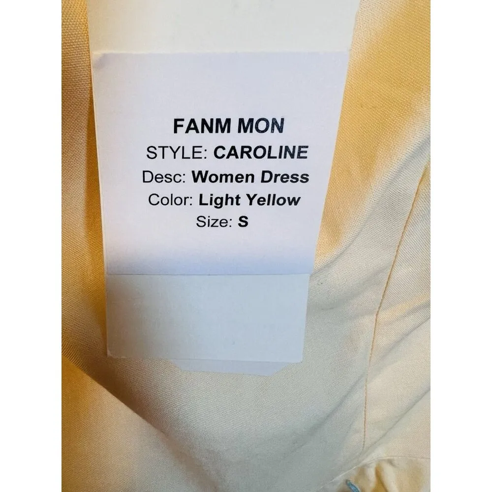 Fanm Mon Caroline Dress Size Small Butter Yellow Linen One Shoulder Embroidered - Image 8