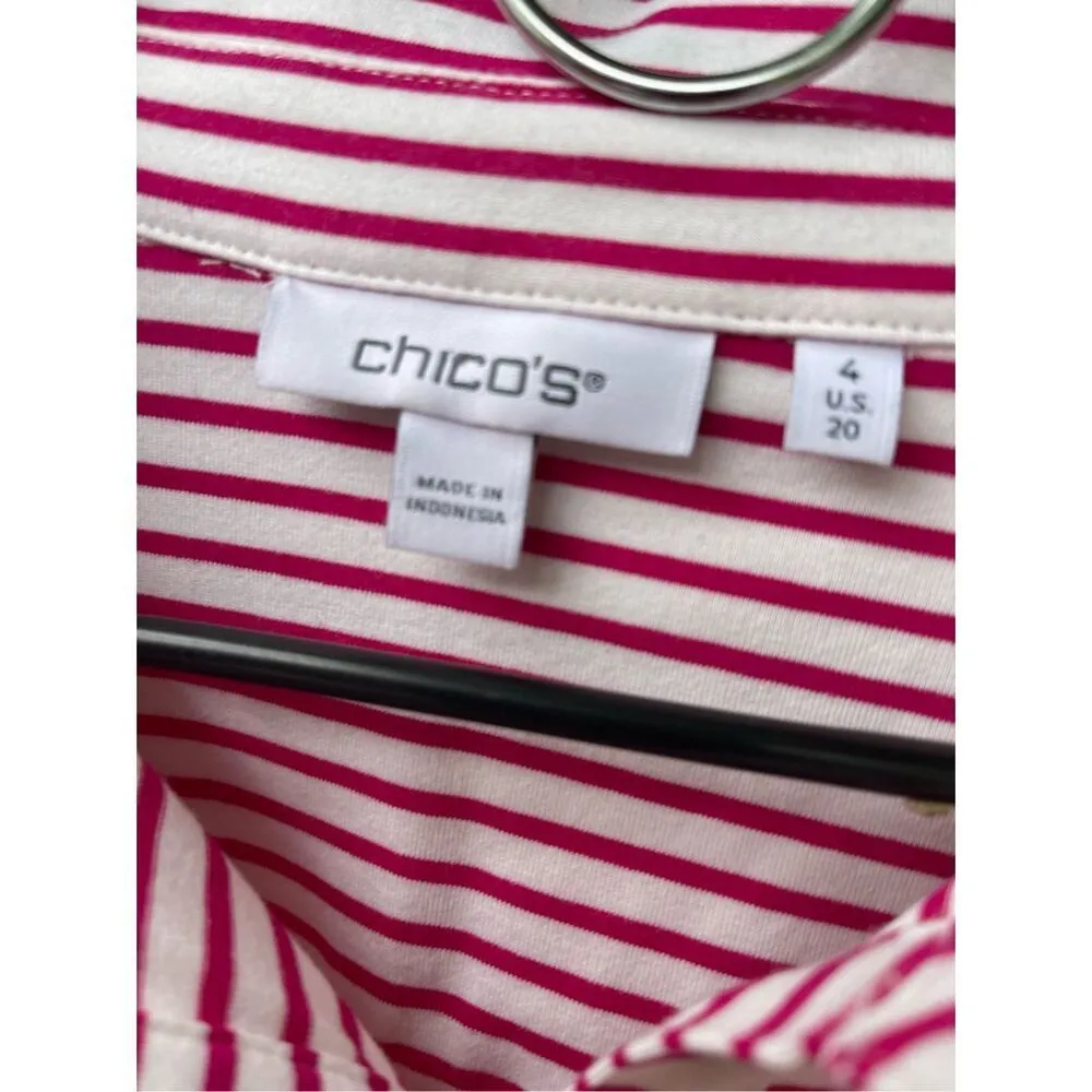 Chico’s size 20(4) fuchsia  white  striped snap front  flutter sleeve top - Image 3