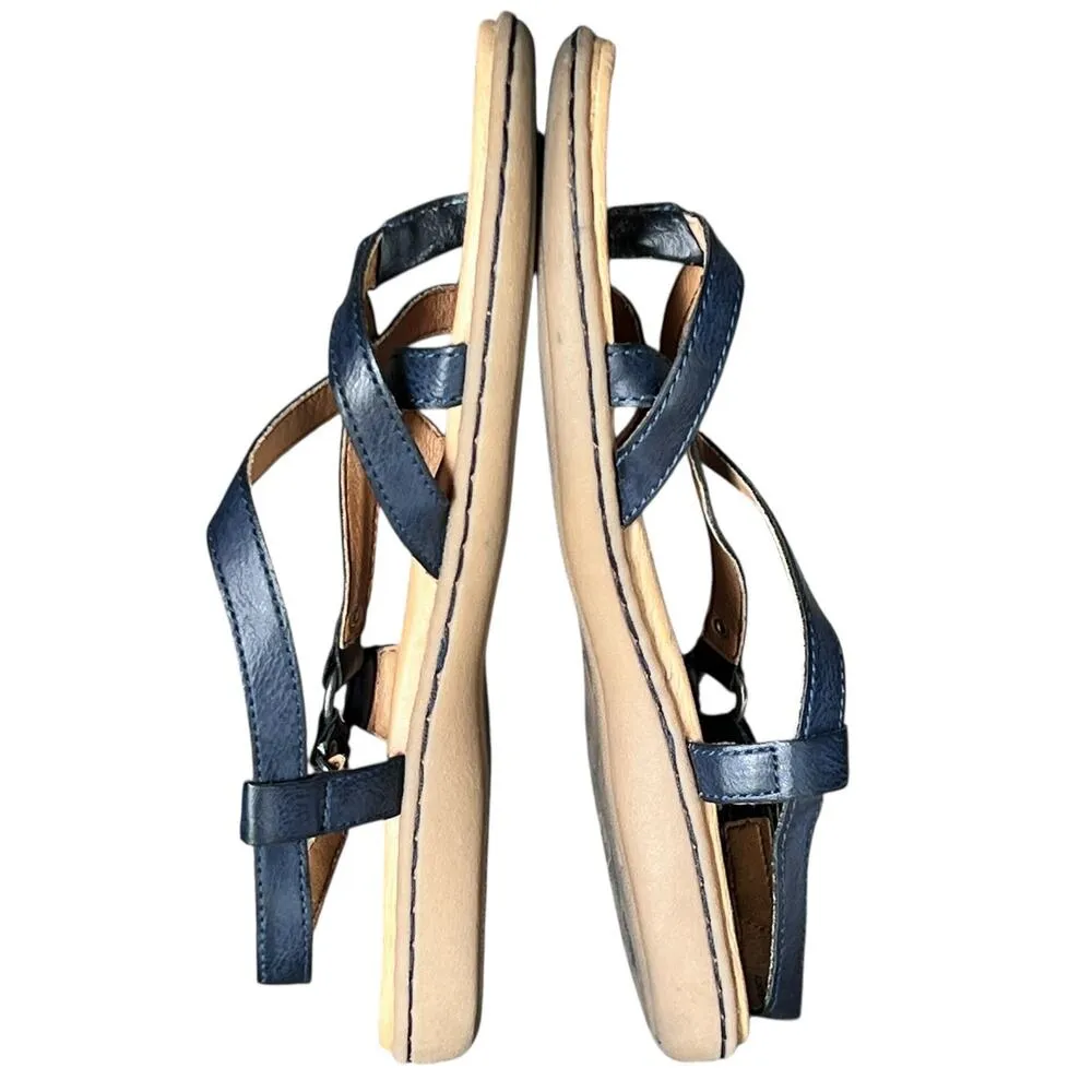 BOC Pearly Sandals Womens Size 7M Blue Faux Leather Toe Post Strappy Comfort - Image 7