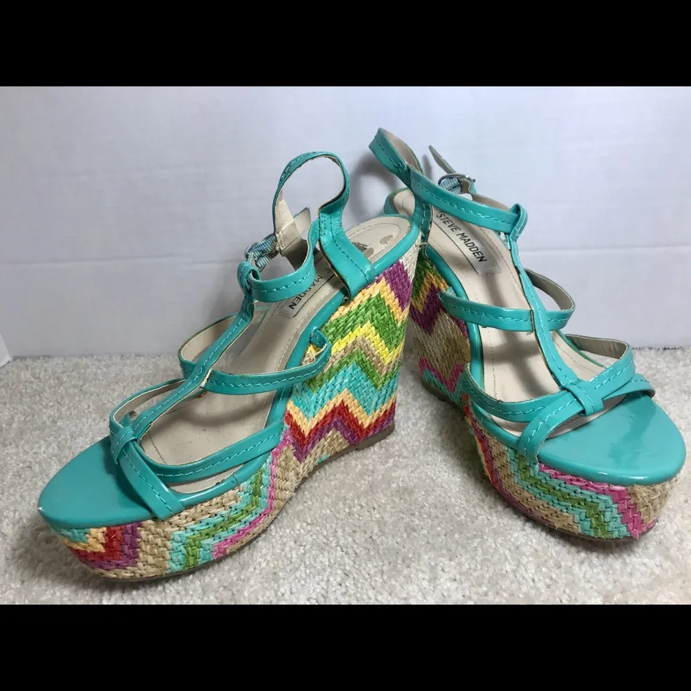 Maddi Teal Multicolor Platform Wedge Sandals - Image 3