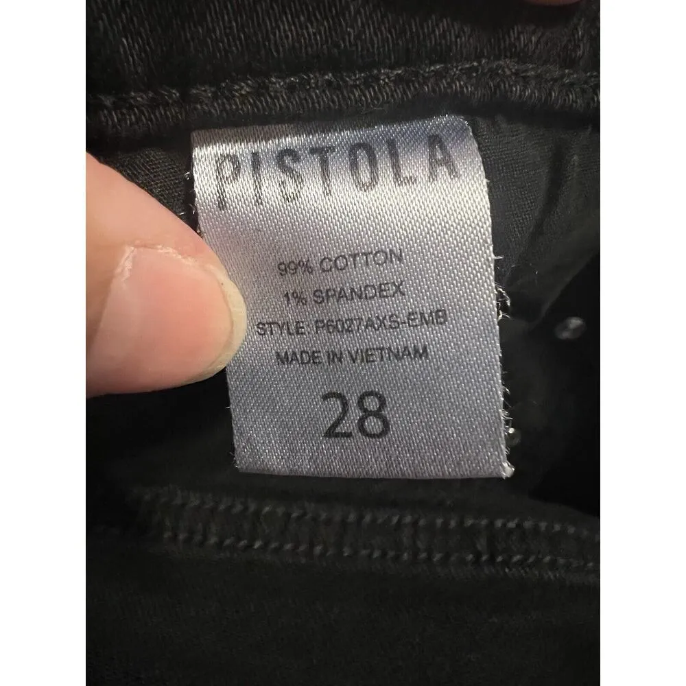 Pistola Nico Mom Straight Leg Jeans Size 28 Black Distressed Hem Butterfly - Image 9