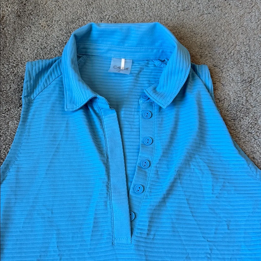 Calia Sleeveless Collared Top SIZE S Blue - Image 2