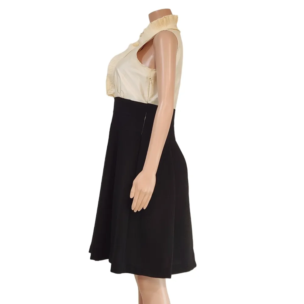 Calvin Klein Black & Cream Ruffle Top Fit and Flare Dress Sz 10 - Image 4