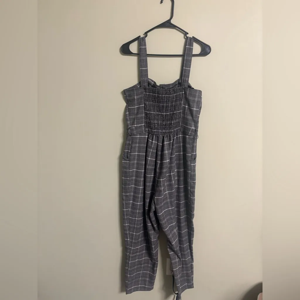 Hollister Womens Plaid Jumpsuit Gray White Flannel Size Large 12-14 New - Image 2