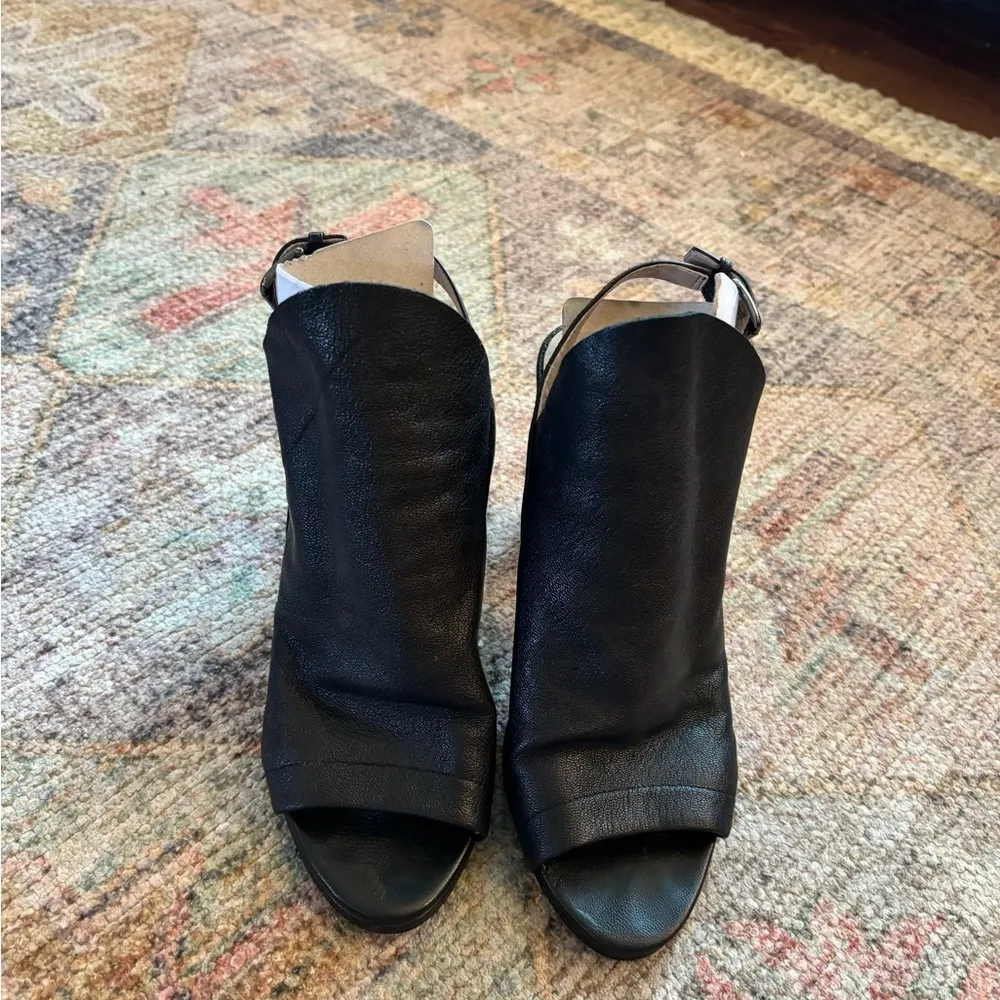 leather peep toe slingback block heels sz 39 - Image 3