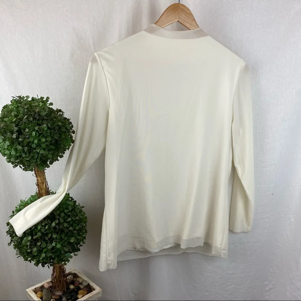 Kensie White Long Sleeve Double Layer Mesh Top L - Image 2