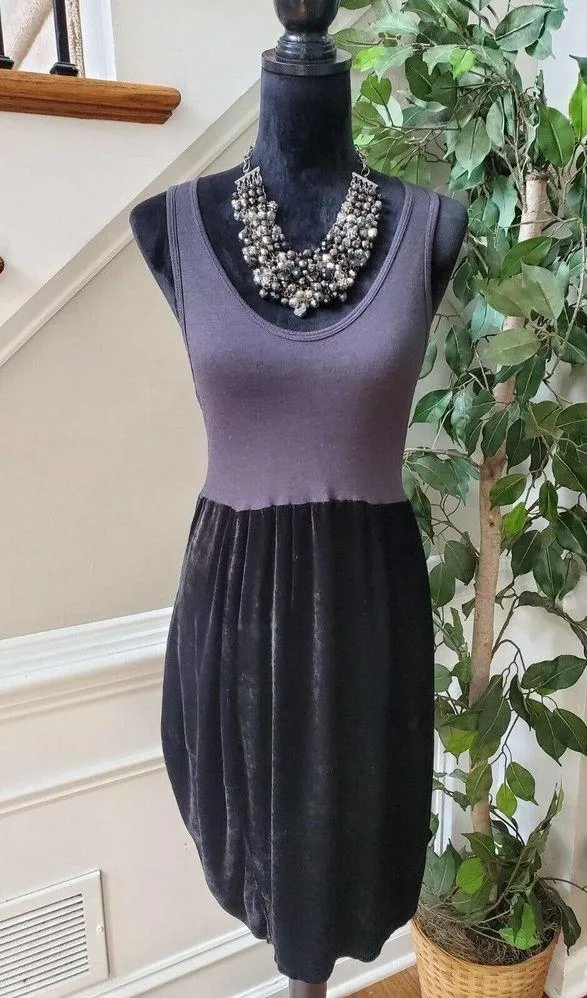 Clu Women's Gray & Black Hemp Scoop Neck Sleeveless Casual Knee Length Dress XS - Image 12