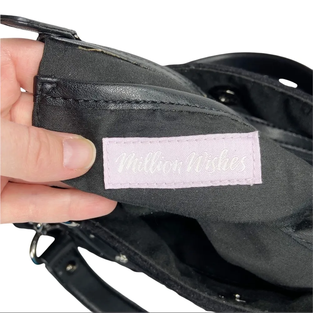 Million Wishes Black Velvet Embroidered and Beaded Shoulder Purse Bag - Image 12