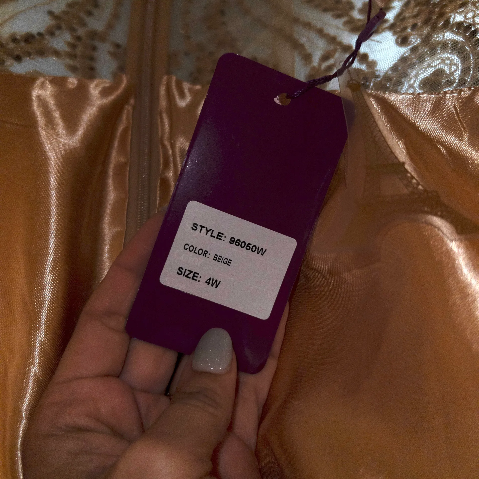 Abby Paris NWT  Beige Beaded Scalloped V-Neck Long Evening Gown Size 4W - Image 10