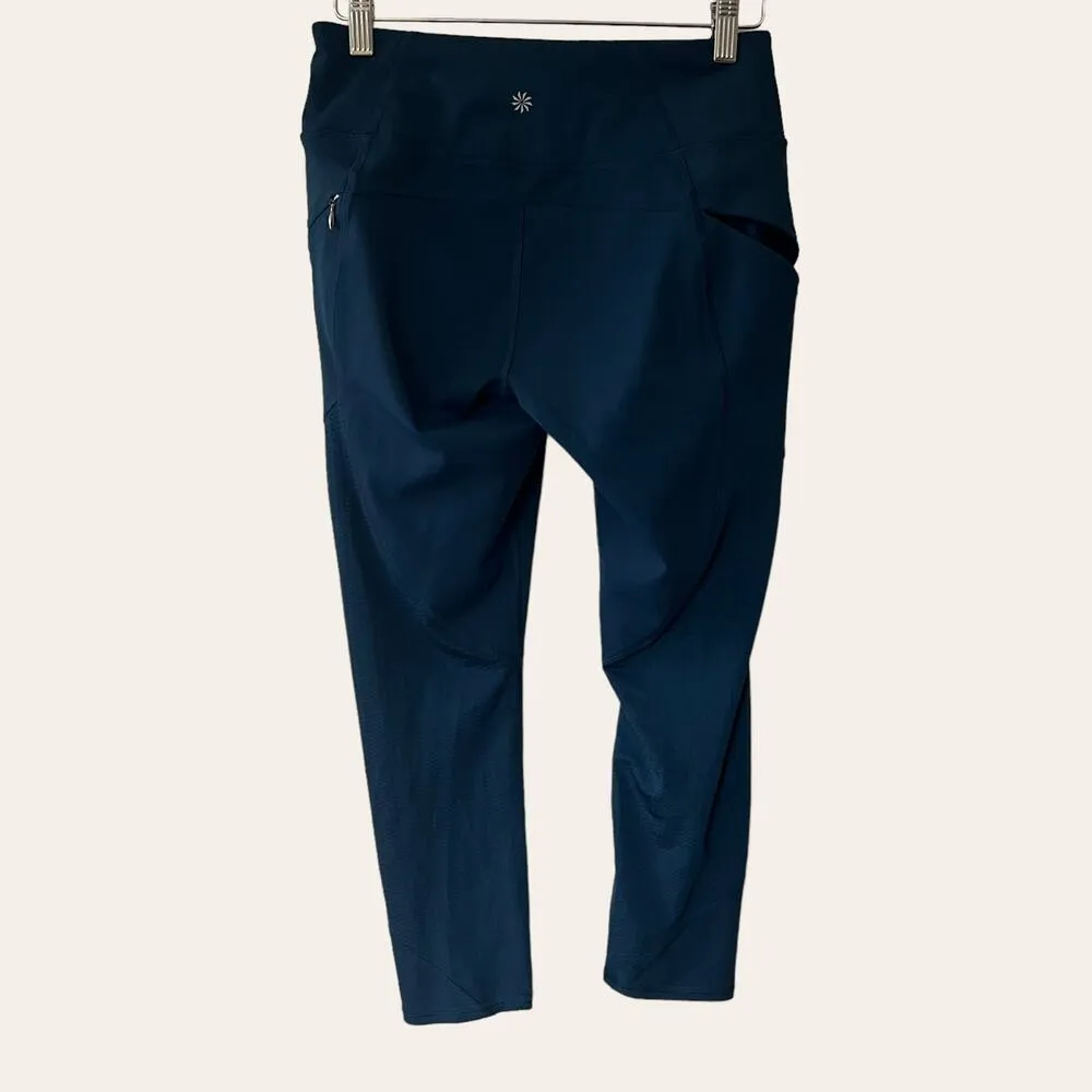 Athleta Blue Mesh Contender Capri Cropped Zipper Pocket Leggings Size S - Image 7