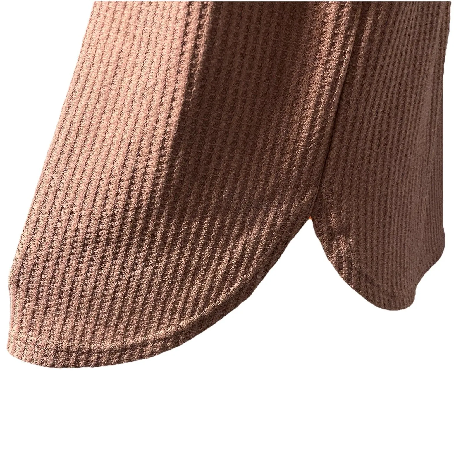 Dokotoo Waffel Knit Two Tone Henley Tunic Top Brown Tan Women's Size Medium NWT - Image 6