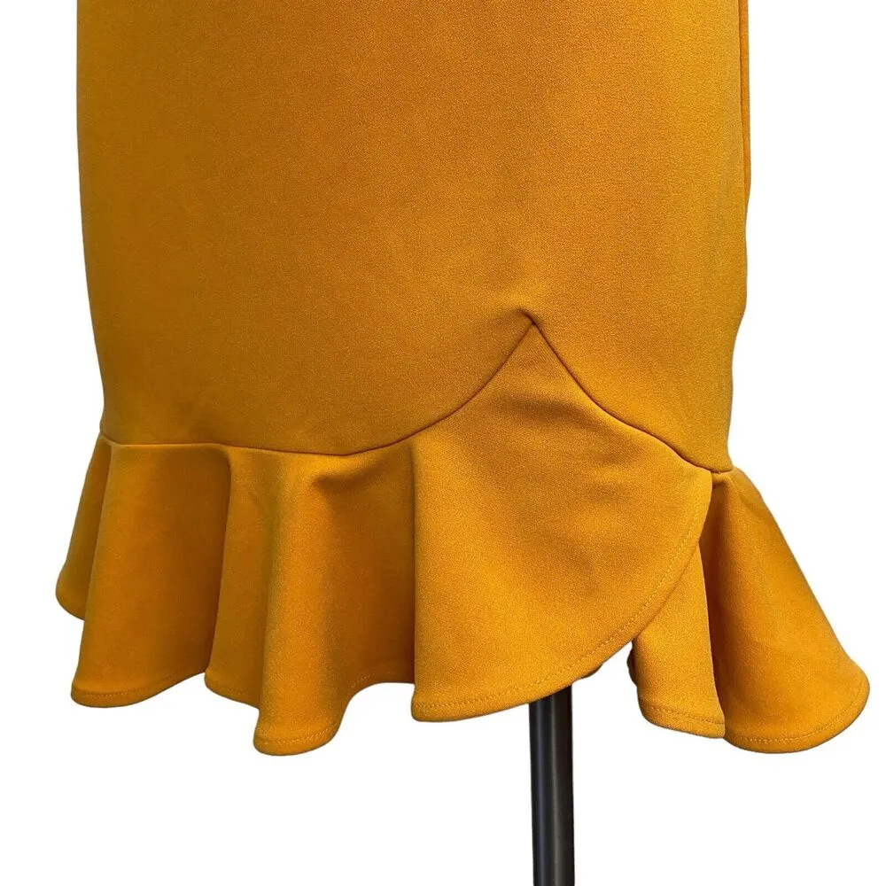 Womens Mustard Yellow Spaghetti Straps Ruffle Hem Mini Dress Small - Image 6