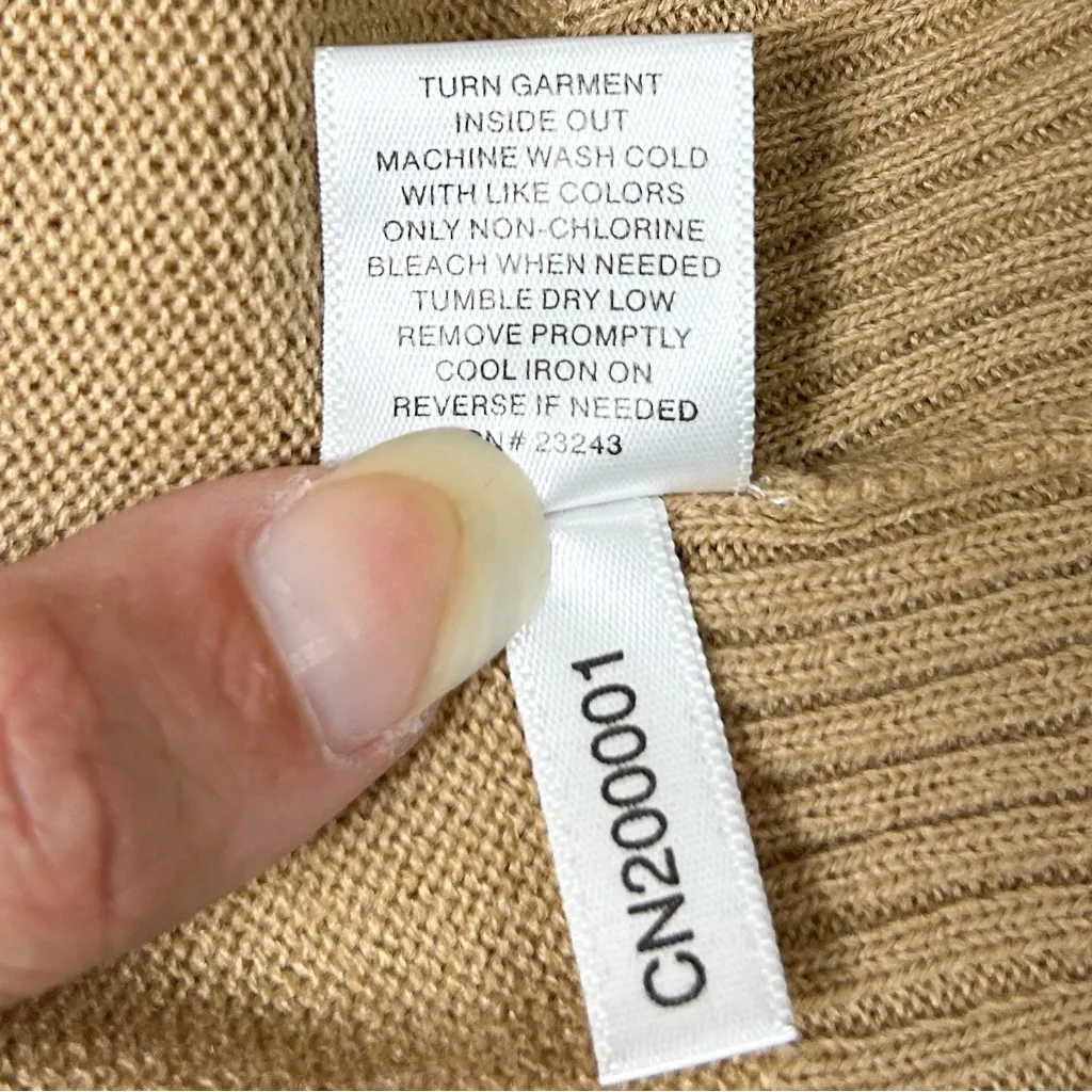 New York Company Camel Thick Cowl Neck Knit Long Zipper Pockets Sweater NWT XL Tan - Image 9