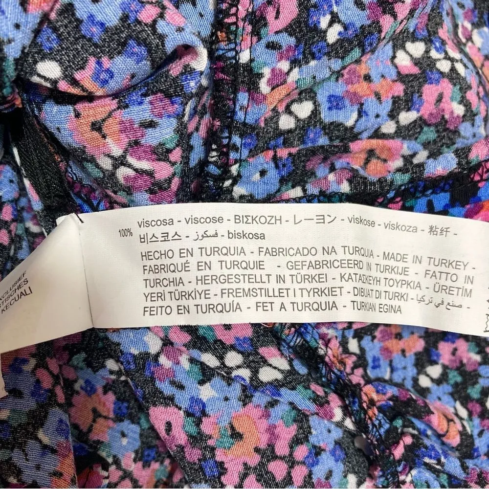NWT Zara Blue Ditsy Floral Long Sleeve Mini Dress Size XS Ruched Front - Image 8