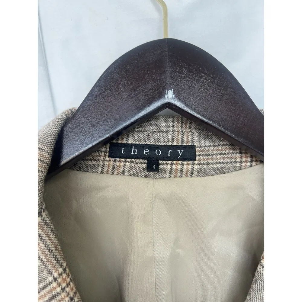 Theory Brown Plaid Wool Blend Blazer Jacket Size 4 Preppy Academia Office Work - Image 7