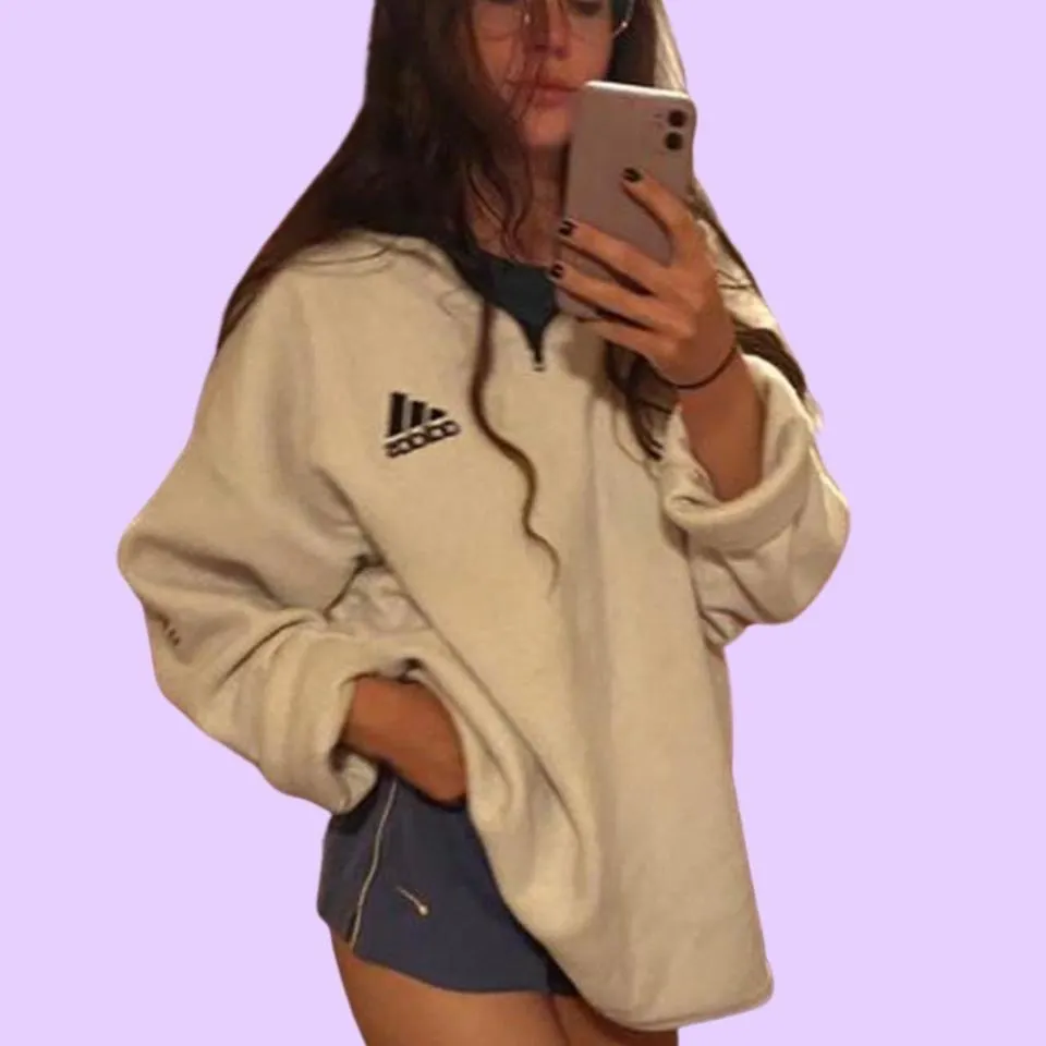 Vintage Adidas white fleece pullover with brown collar ⚪️ - Image 3