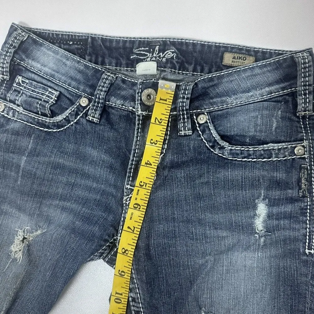 Silver Jeans Womens 28 Blue Aiko Western Distressed Hip Hugger Bootcut Denim - Image 10