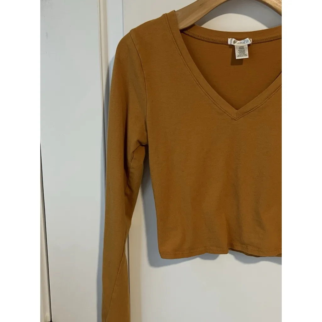 Bozzolo Long Sleeve Blouse Womens Size Large Stretch V Neck Mustard Shirt Top - Image 2