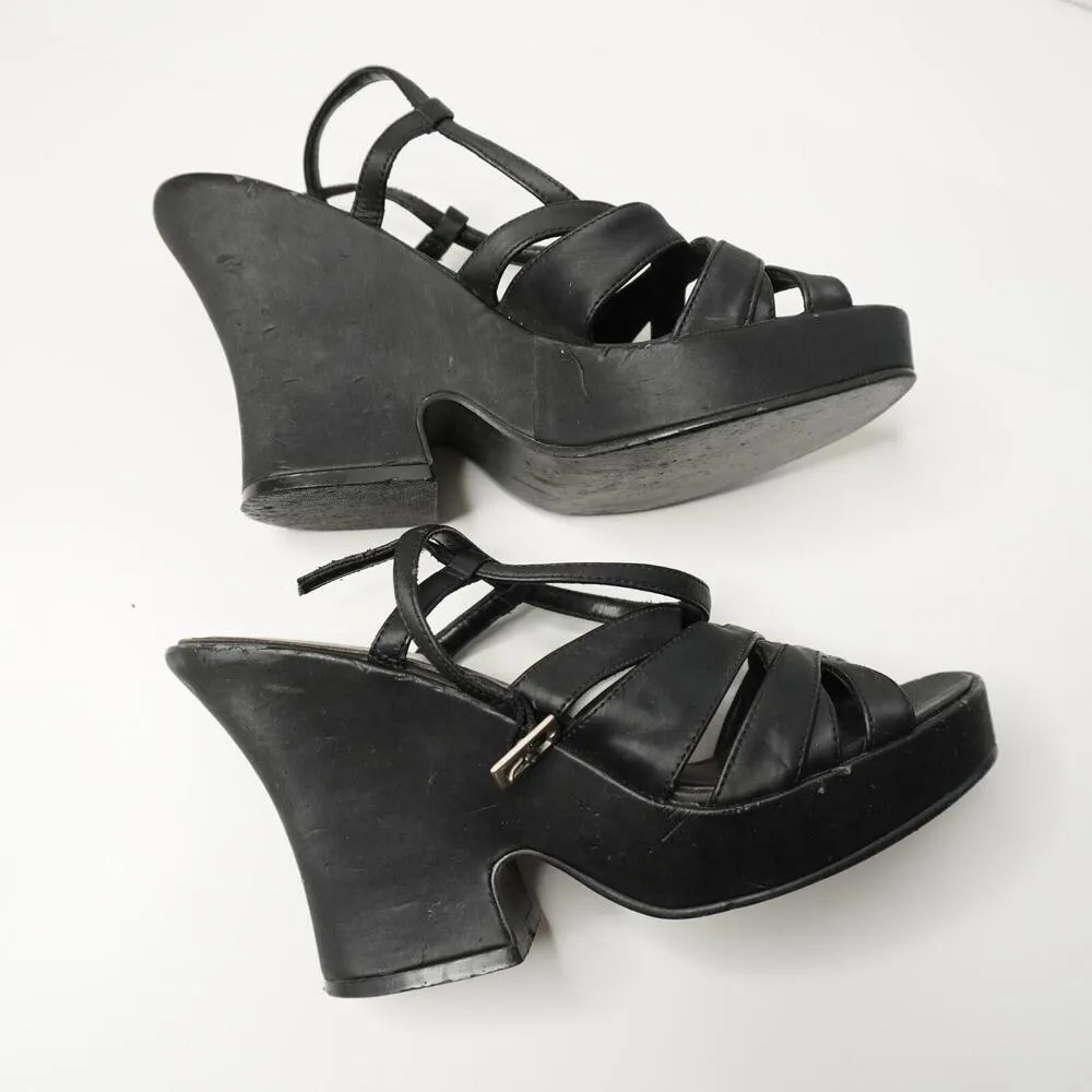 VTG 90s Black Block Heels Strappy Y2K Retro Shoes Sz 7 Vintage Prom Sandals SEE‎ - Image 12