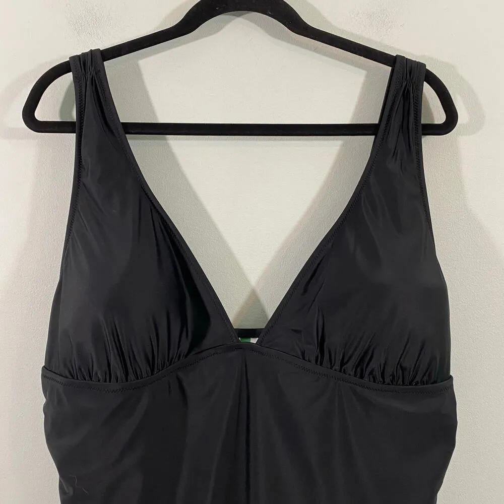 J Crew Women's Black V-neck One Piece Ruched Ruffles Swim Dress Size 20 #BP246 - Image 2