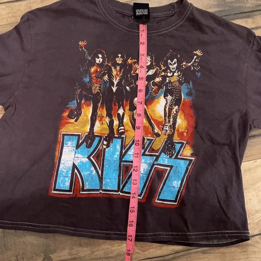 Day Kiss Cropped Gray Long Sleeve Graphic Band Tee Shirt Top Women’s Small - Image 5